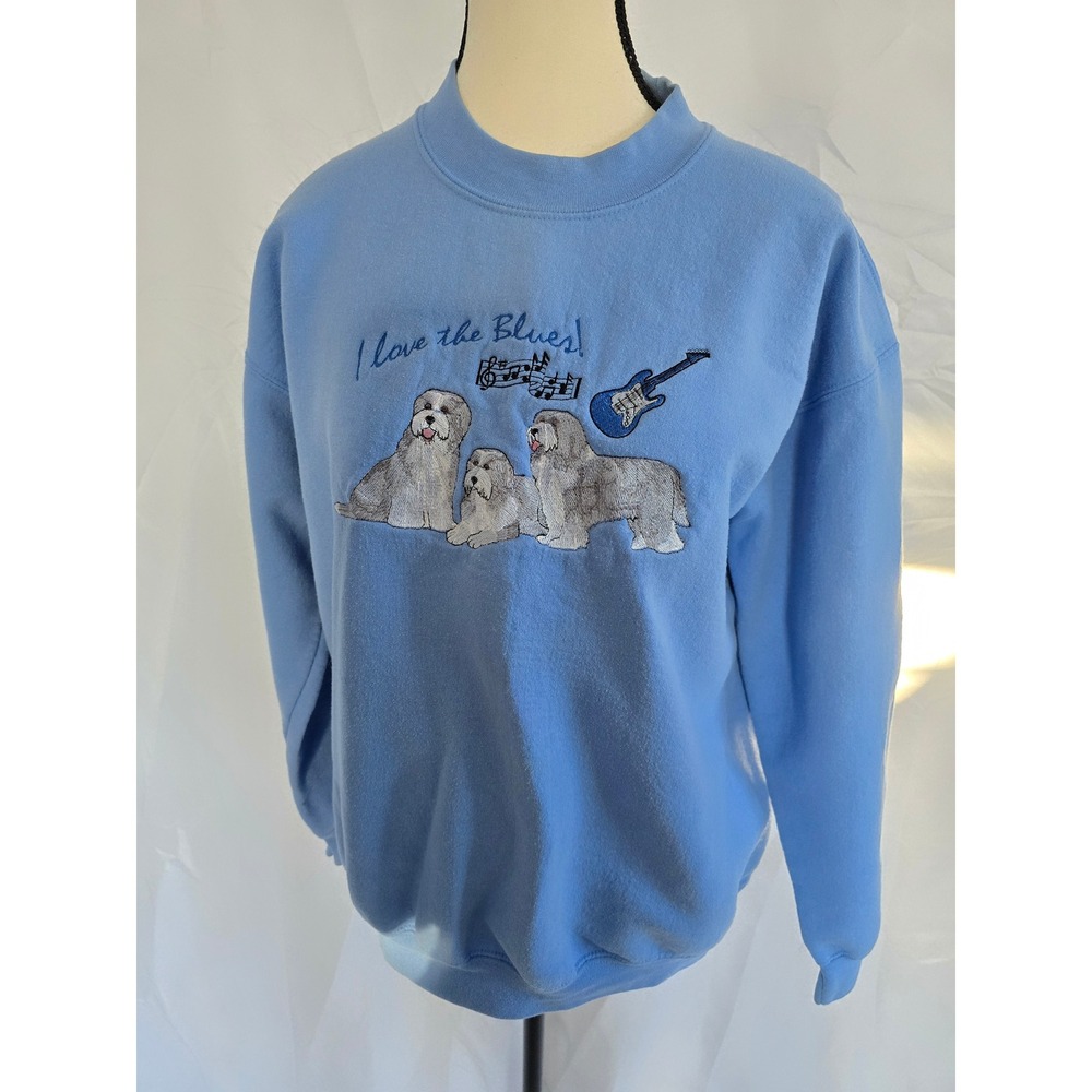 Gildan Ultra Blend Light Blue Sweatshirt I Love the Blues Dogs‎ Guitar Graphic M